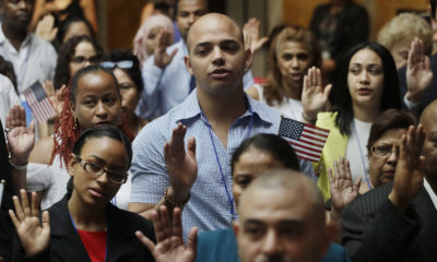 Photo of new American citizens at a naturalization ceremony