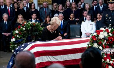 Photo of Cindy McCain and Sen. John McCain's casket