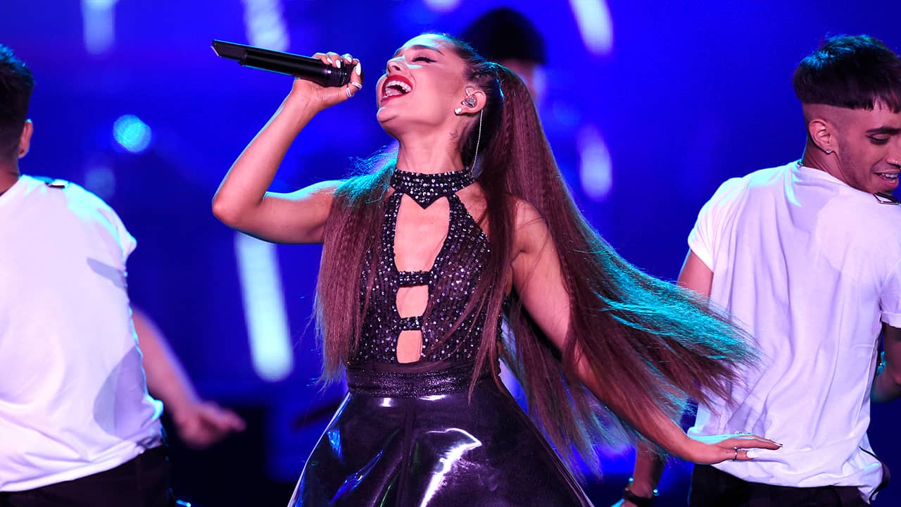 Photo of Ariana Grande performing at Wango Tango in Los Angeles