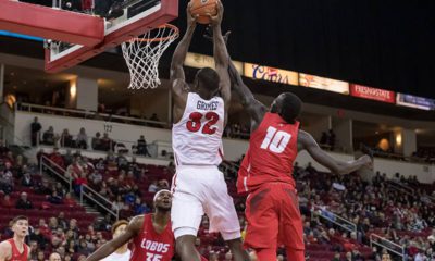 Photo of Fresno State's Nate Grimes going for a dunk