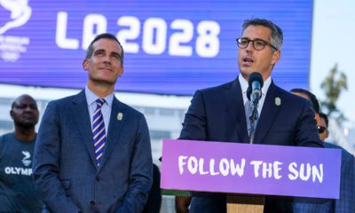 Photo of Los Angeles Mayor Eric Garcetti and Los Angeles Olympic Committee leader Casey Wasserman