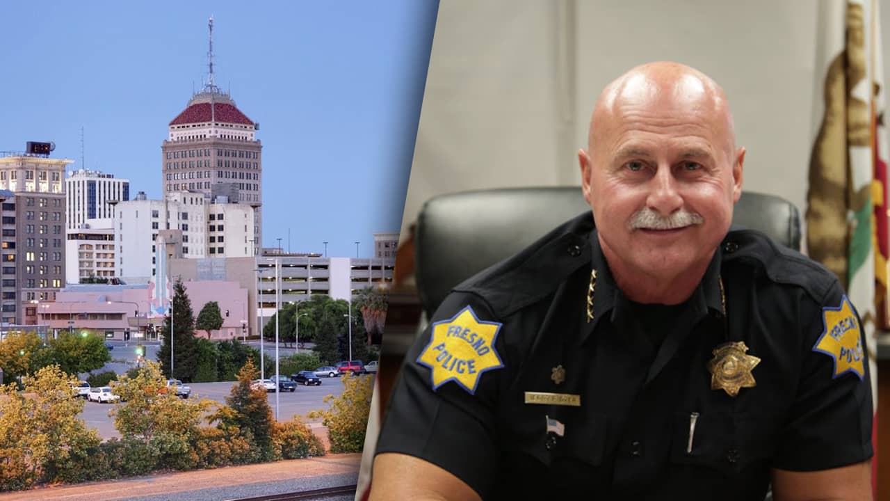 Composite photo illustration of downtown Fresno and police chief Jerry Dyer