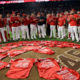 Photo of the Los Angeles Angels with Tyler Skaggs jerseys