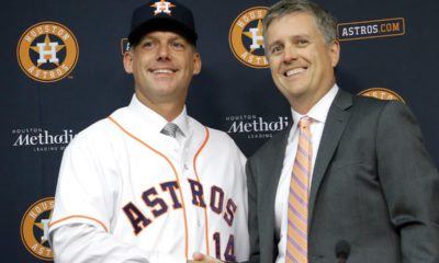 Photo of Houston Astros general manager Jeff Luhnow, right, and A.J. Hinch