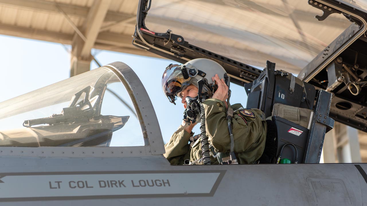 Pilot in F-15 cockpit