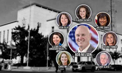 Composite illustration of Fresno Unified Superintendent Bob Nelson and the board of trustees