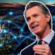 Image of Gov. Gavin Newsom backed by the concept of telecommuting